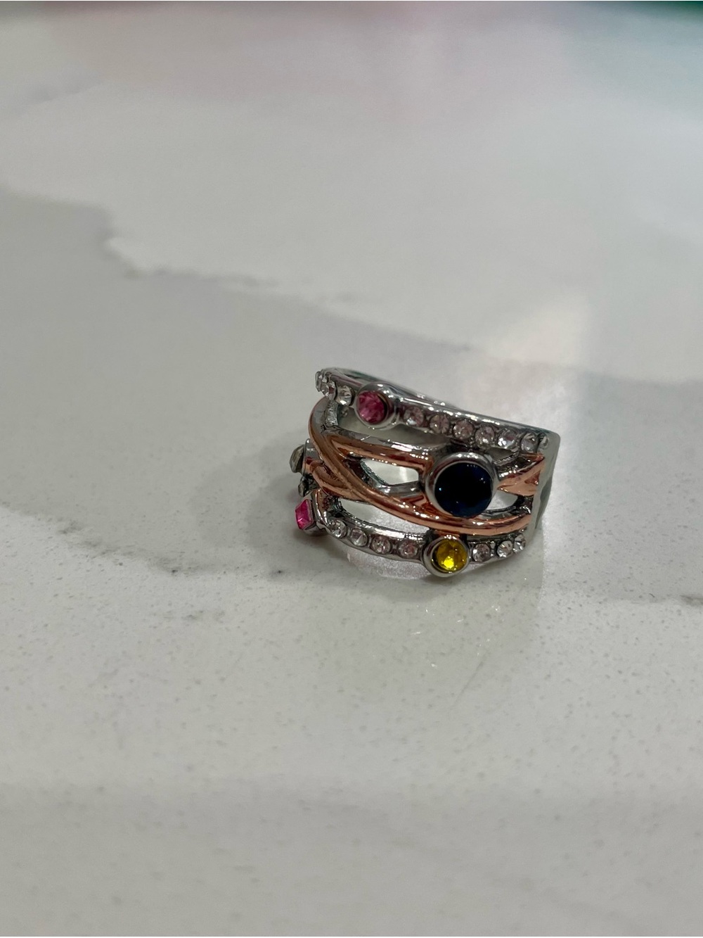 Multi-Color Crystal Stackable Ring, Size 7 - Picture 2 of 6